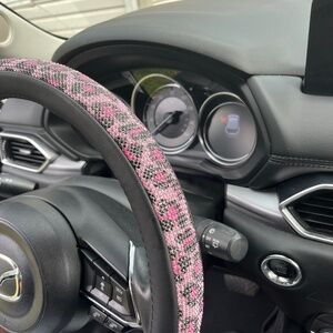 Pink Rhinestone Cheeta Print Steering Wheel Cover